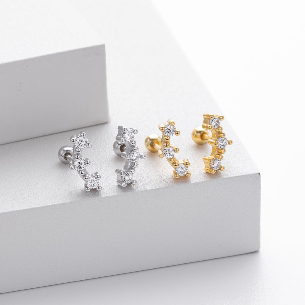 Minimalist Three-stone Star Stud Earrings With Zircons