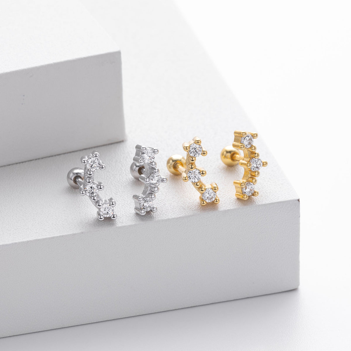 Minimalist Three-stone Star Stud Earrings With Zircons