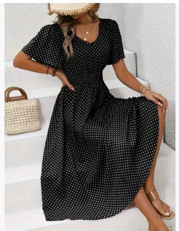 Floral Ruffled Chiffon Midi Dress - V-Neck Boho Summer Beach Dress