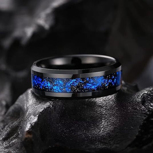 Tungsten Steel Blue Meteor Couple’s Ring 8mm Width
