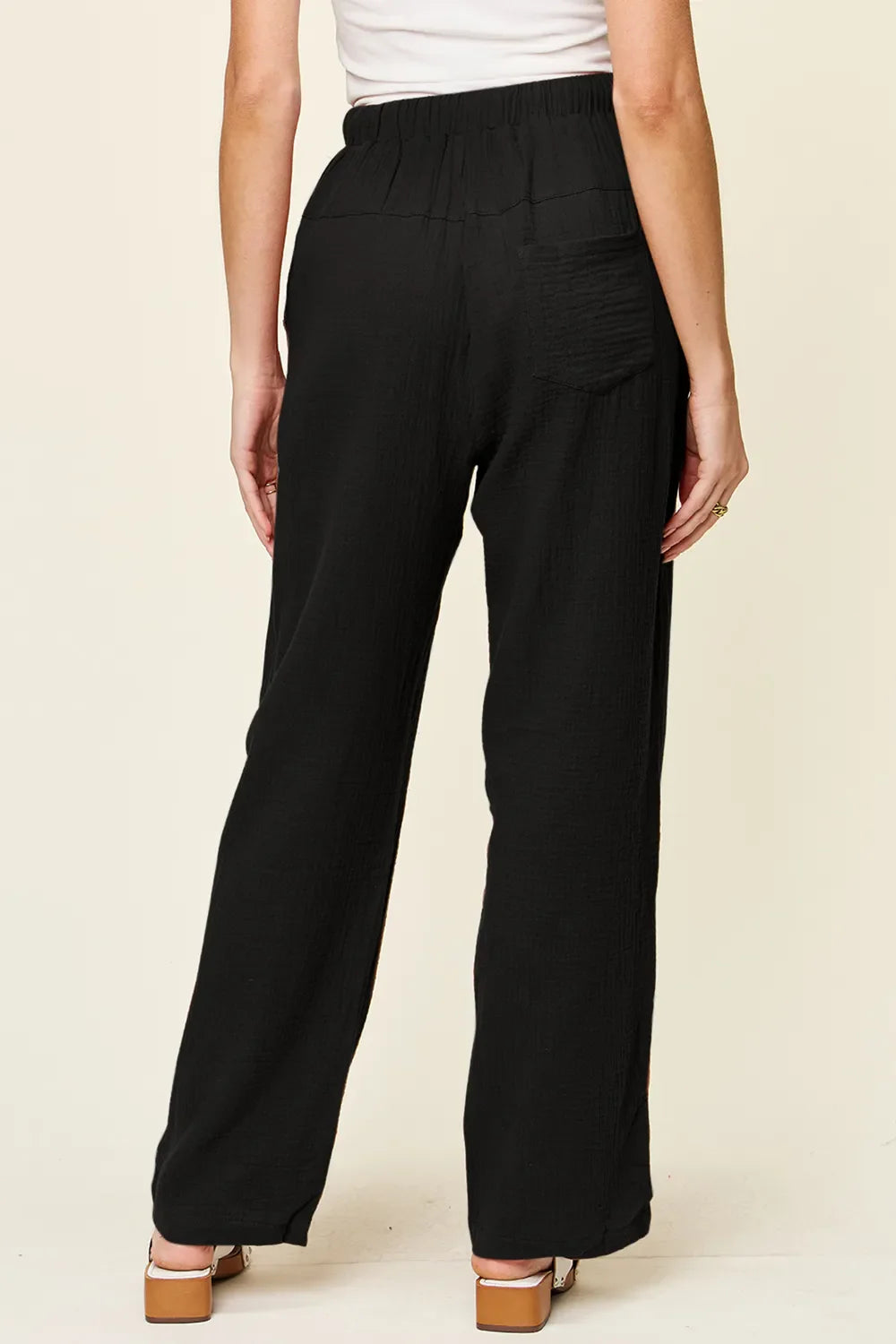 Texture Drawstring Straight Pants Cotton Comfort