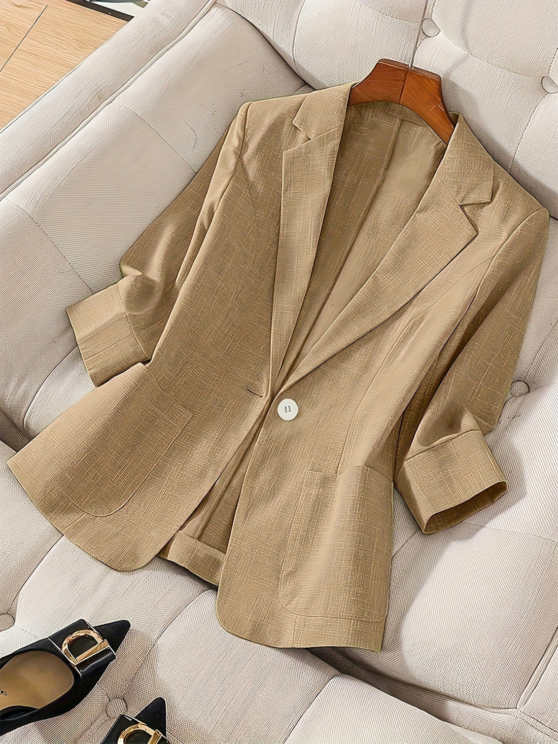 Women's Three-Quarter Sleeve Single-Button Casual Blazer - Image 11