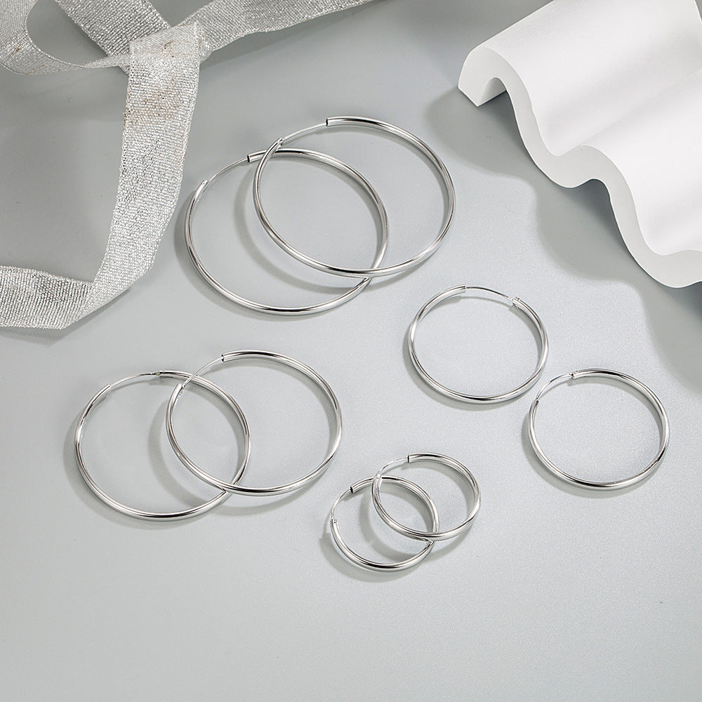 High-End Silver Hoop Stud Earrings Bold Minimalist European Style