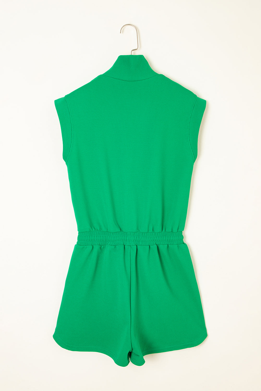 Bright Green Textured Short Sleeve Half Zip Romper