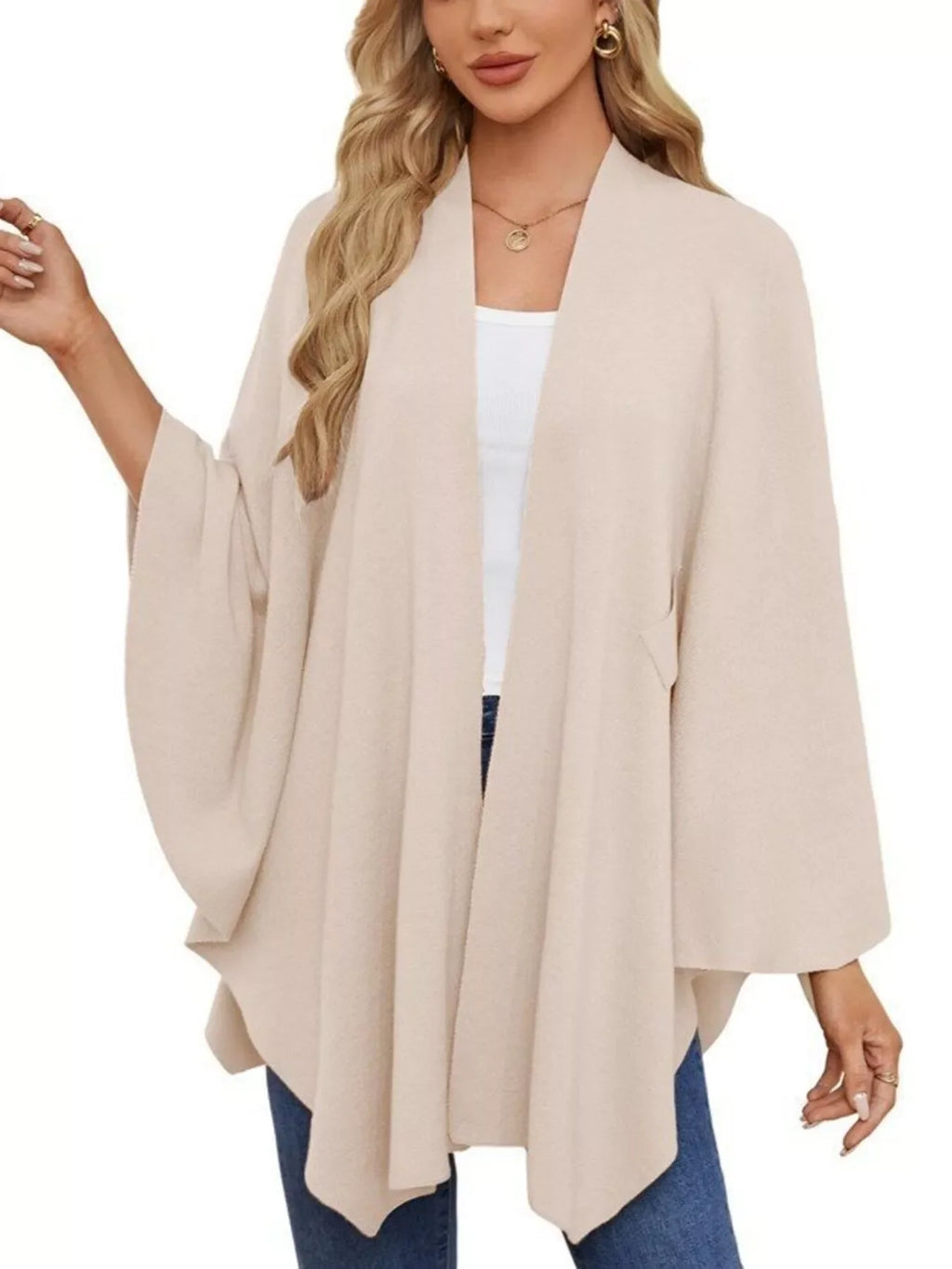 Solid Color Tie-Front Knit Cape Top