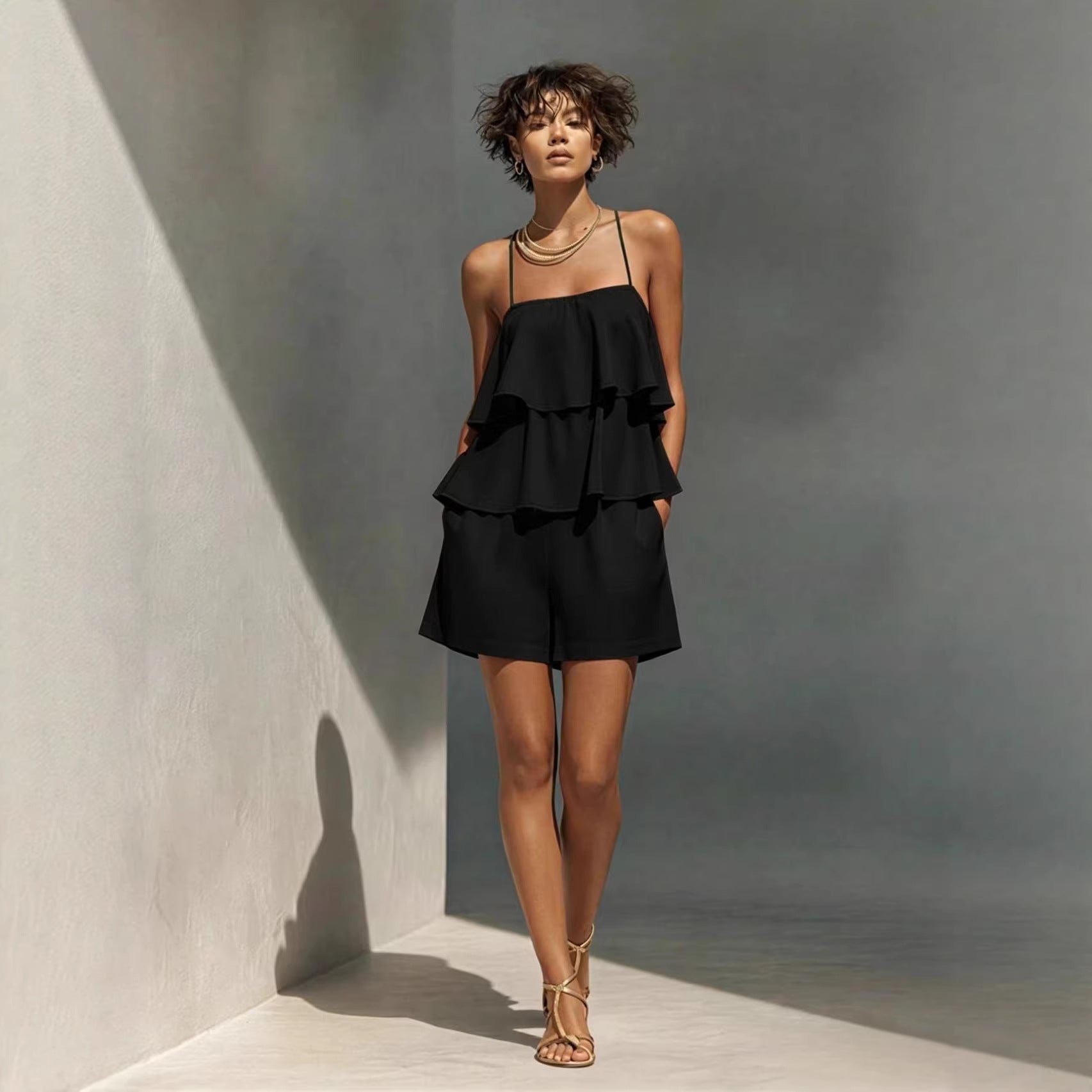 Women's Ruffle Layer Camisole and Shorts Set - Image 3