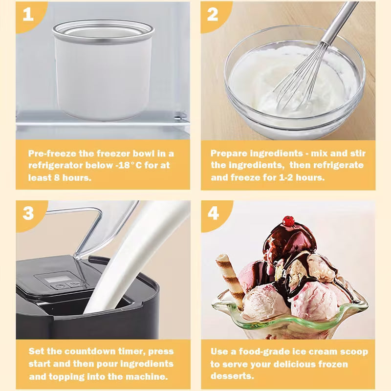 Automatic Ice Cream Machine with LED Display and Countdown Timer