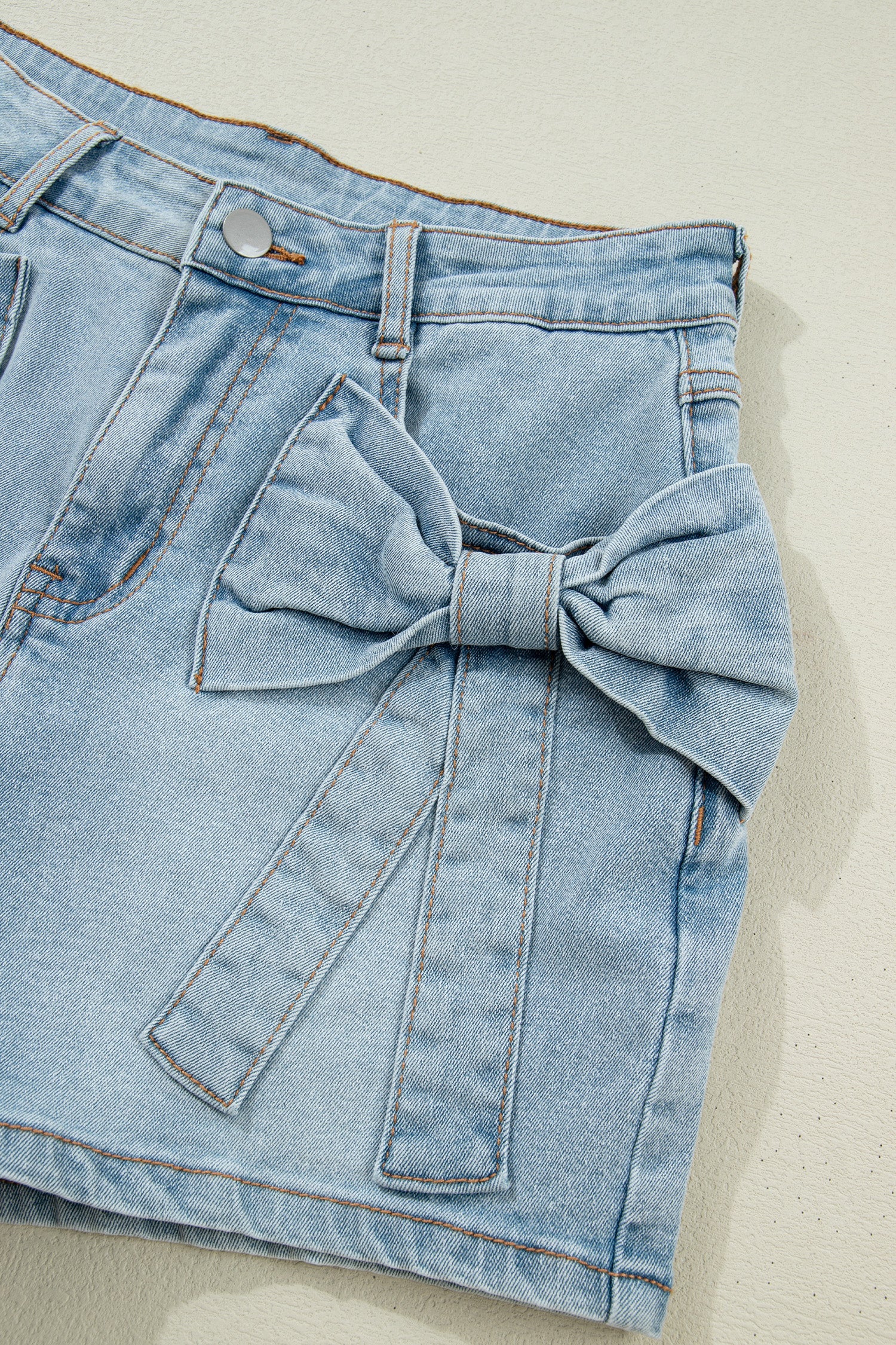 Bow Pocket Denim High Waist Shorts