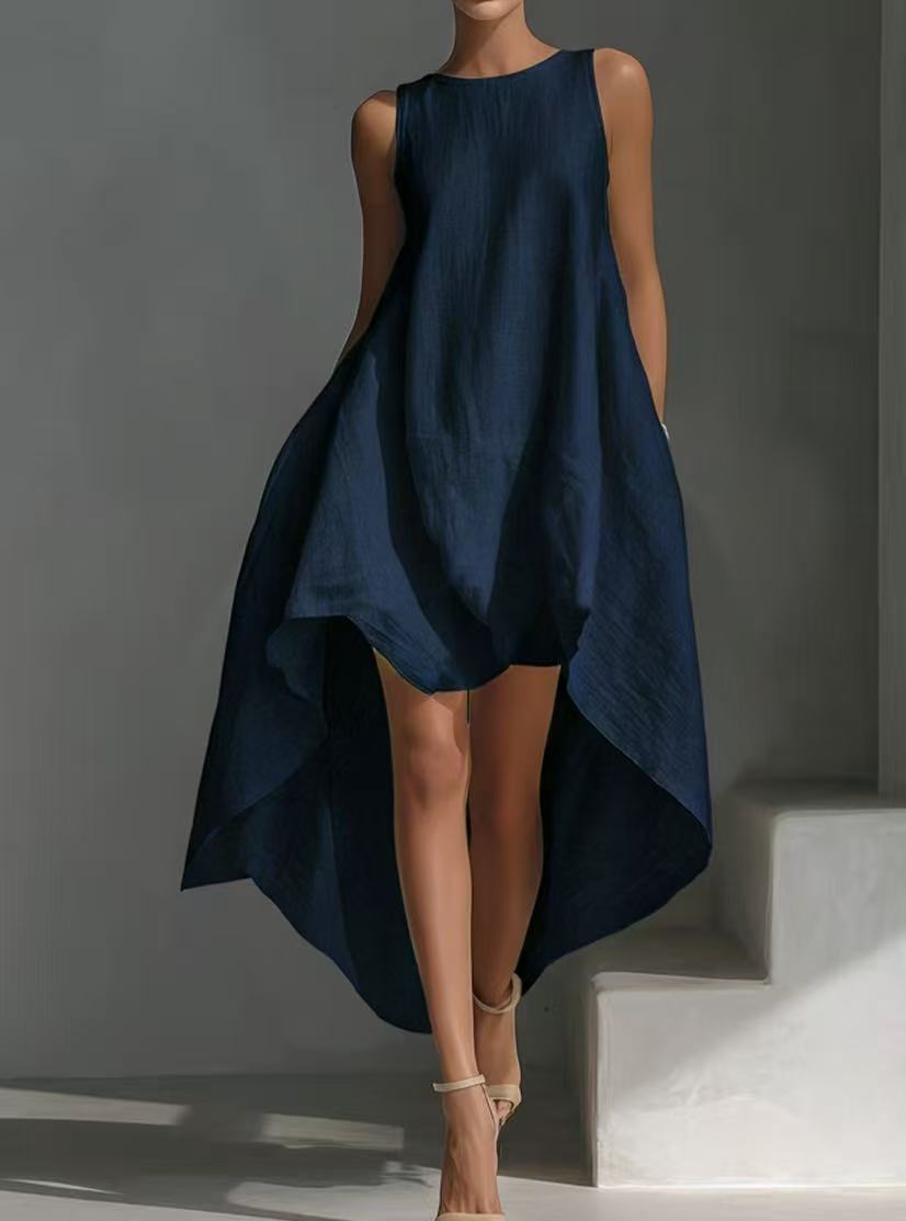 Sleeveless Linen Blend High-Low Summer Dress for Women - Image 2