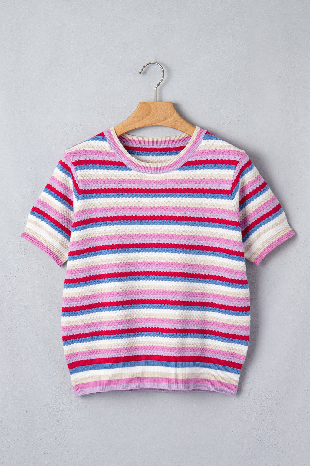 Bianca Striped Knit Short Sleeve Sweater with Crew Neck
