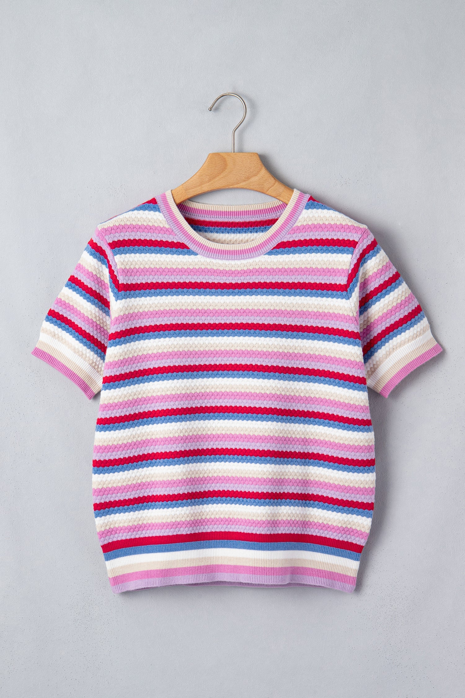 Bianca Striped Knit Short Sleeve Sweater with Crew Neck