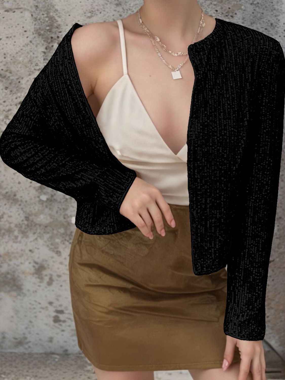 Sequin Open Front Cropped Jacket | Glamorous Party Style