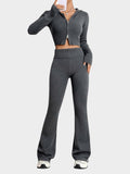 Zip Up Hooded Top & Flare Pants Sweater Set | Acrylic Knit