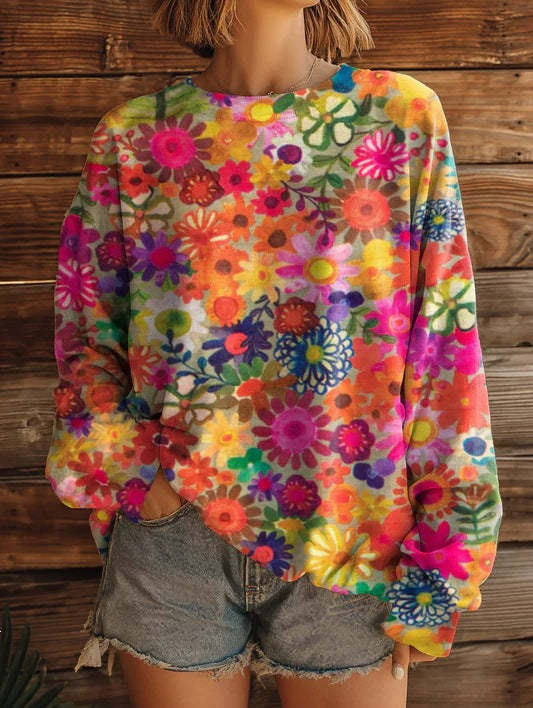 Women’s Printed Crew-Neck Sweatshirt Long Sleeve Casual Top