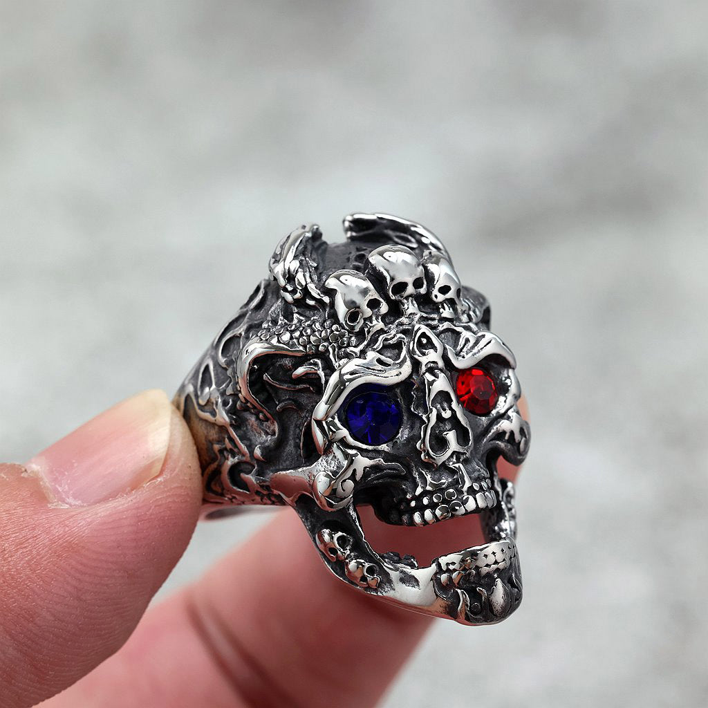 Retro Punk Statement Ring in Stainless Steel - Bold Geometric Design