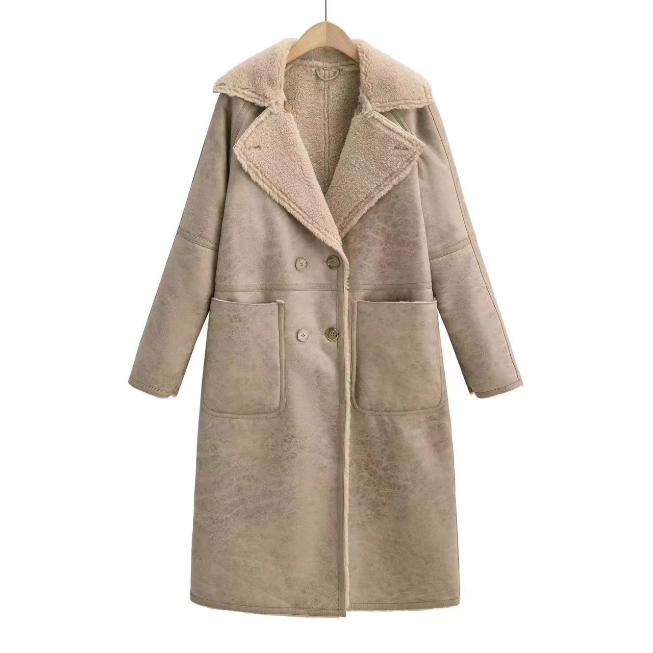 Women’s Double-Breasted Faux Leather Trench Coat with Sherpa Lining - Image 8