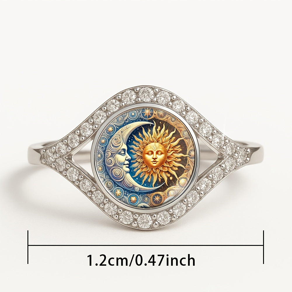 European And American Sun And Moon Diamond Couple Ring Bohemian Valentine's Day Gift Index Finger Ring Opening Adjustable Ring
