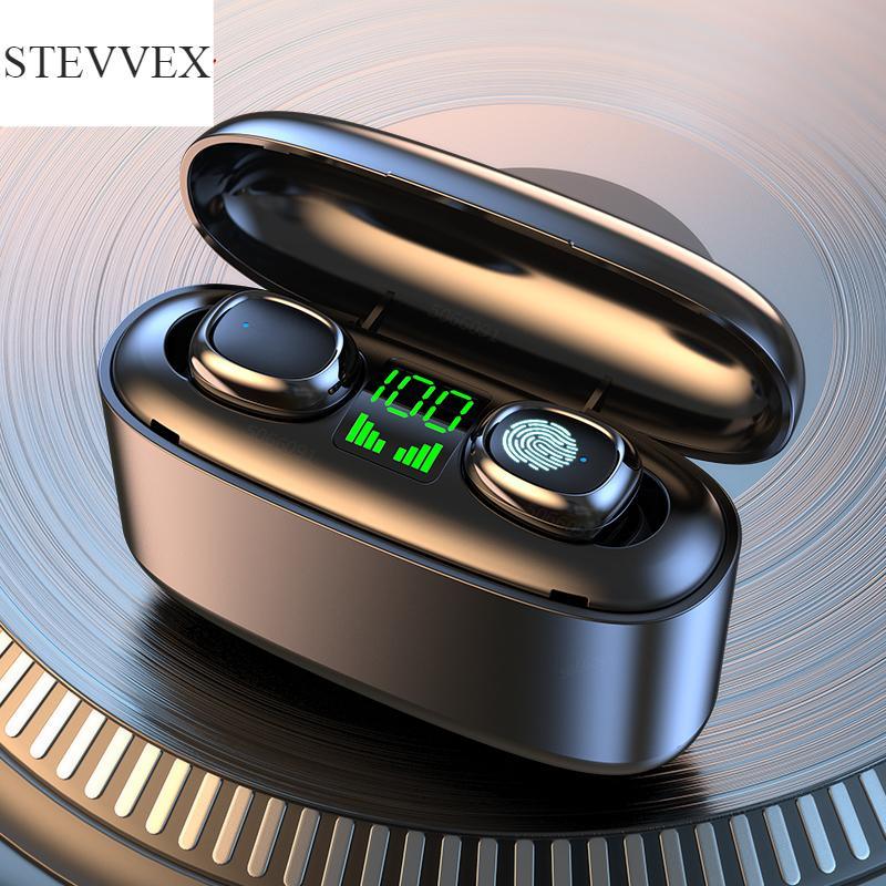 Stevvex wireless waterproof black sports earbuds with 2200mAh charging case.