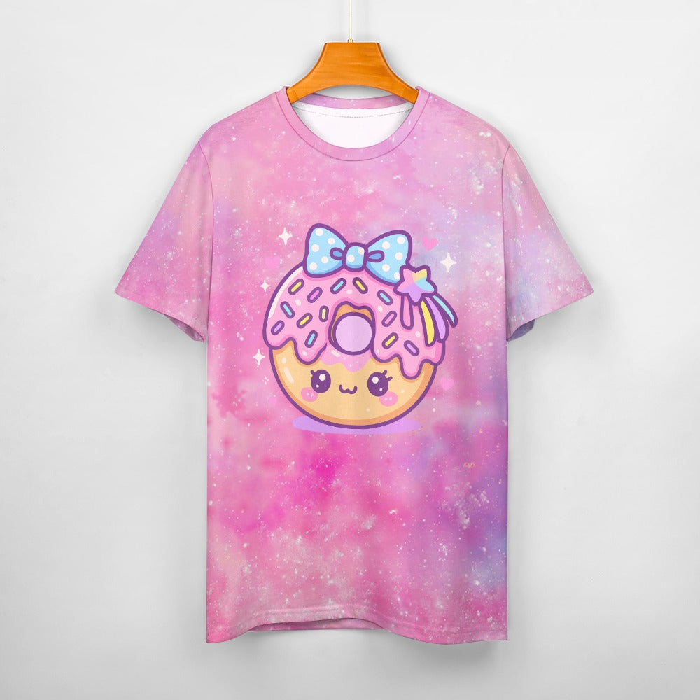 Women's Donut Galaxy Graphic Cotton T-Shirt Pink Purple - Image 2