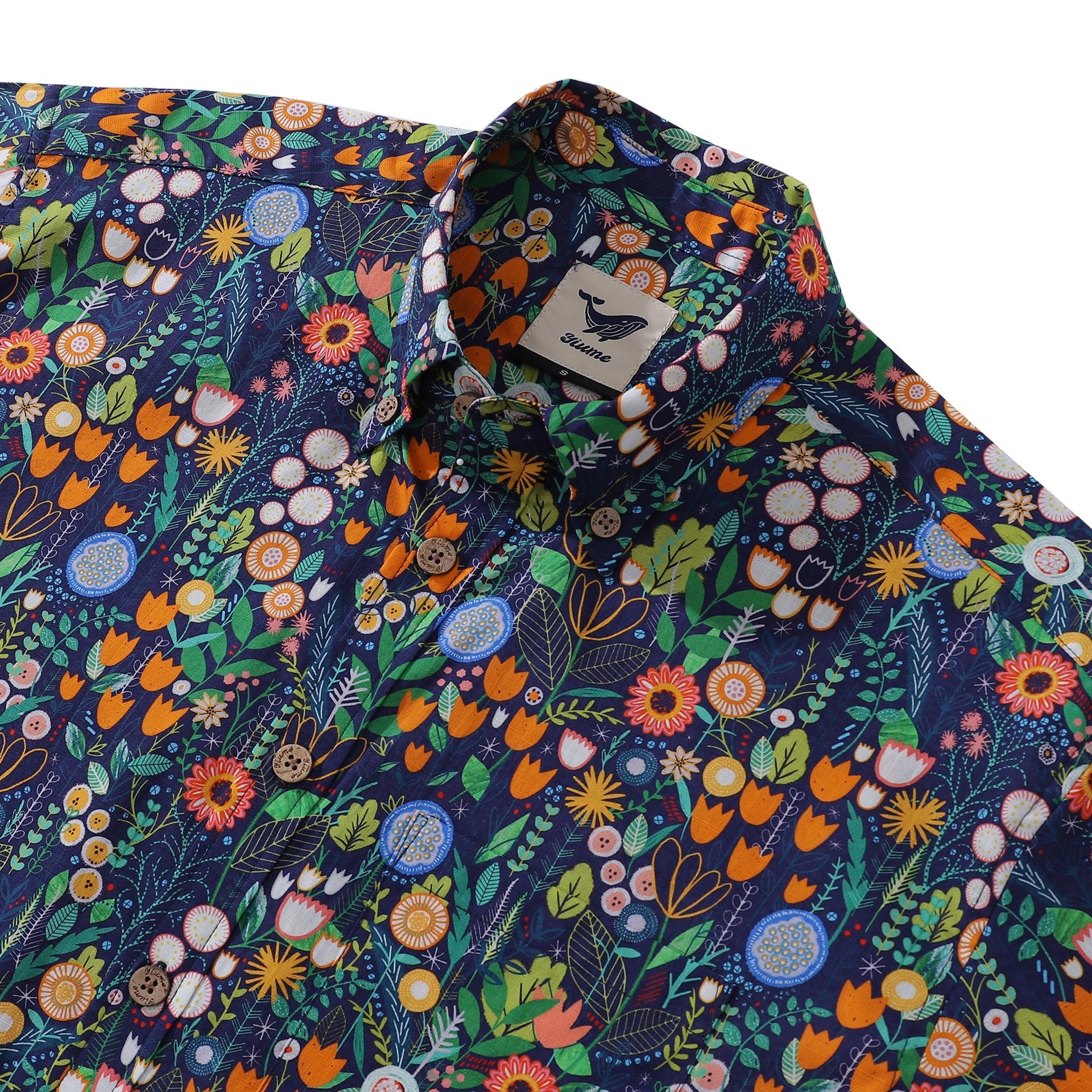 Floral Print Short Sleeve 100% Cotton Button-Down Hawaiian Shirt