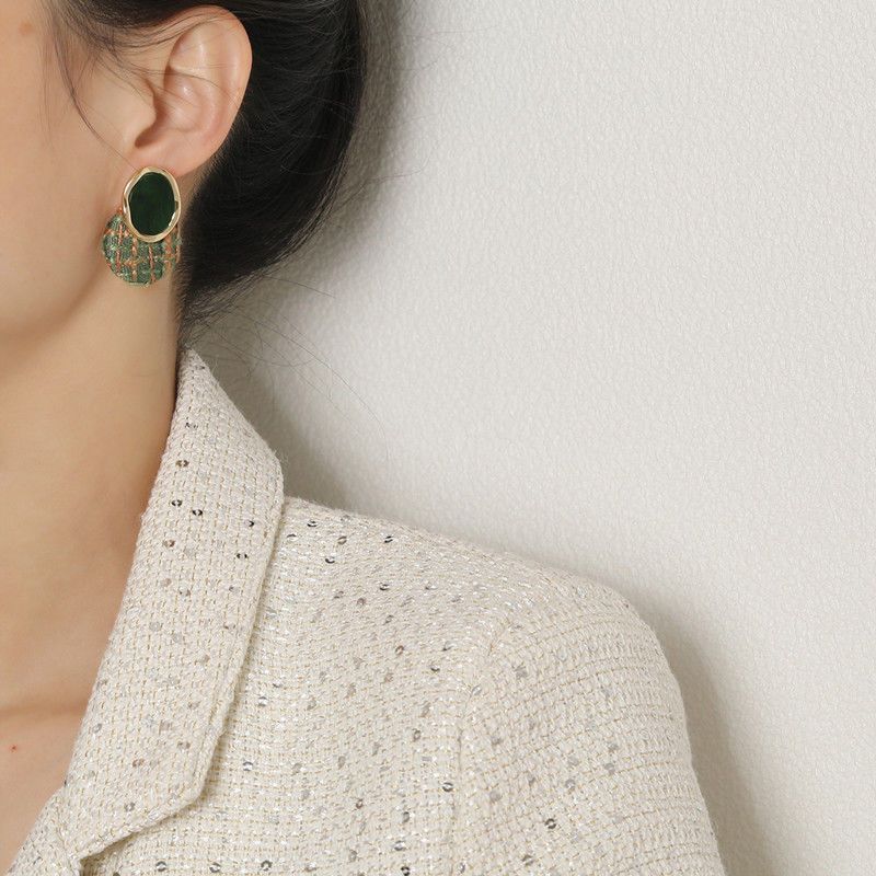 Green Woven Stud Earrings – Minimalist Korean Style Chic Jewelry