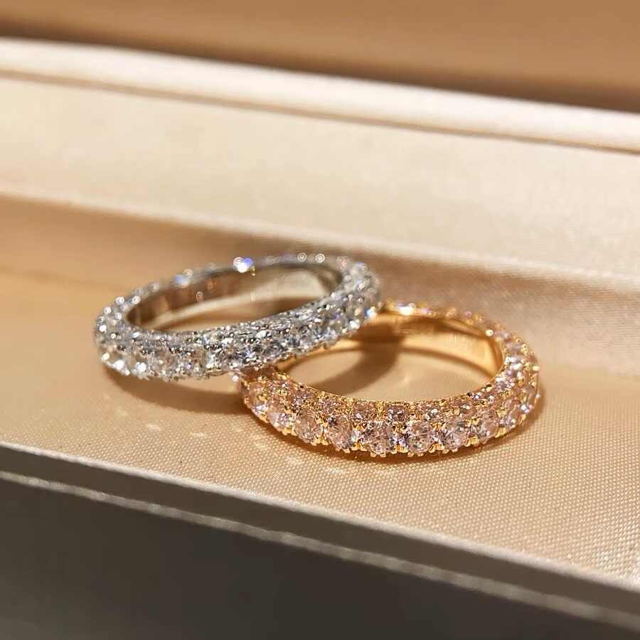 Minimalist Three-Stone Zircon Ring in Sterling Silver or Gold