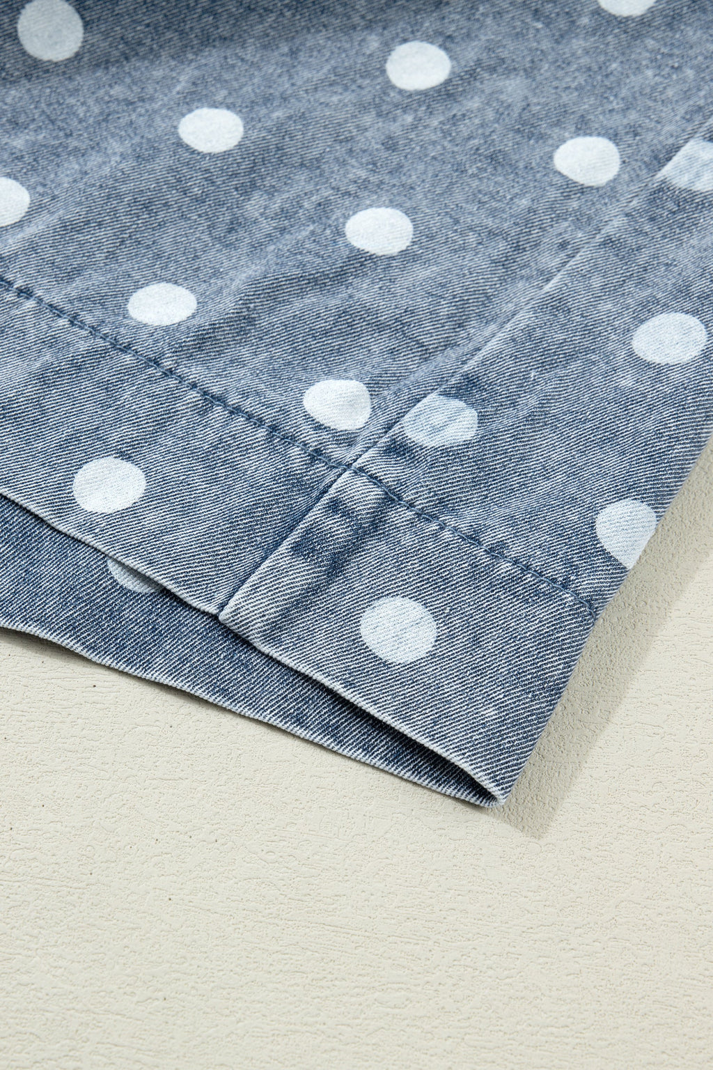 Lexi Tie Pleated Loose Romper in Blue Polka Dot Denim