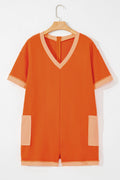 Two-Tone Short Sleeve Patched Pocket Romper
