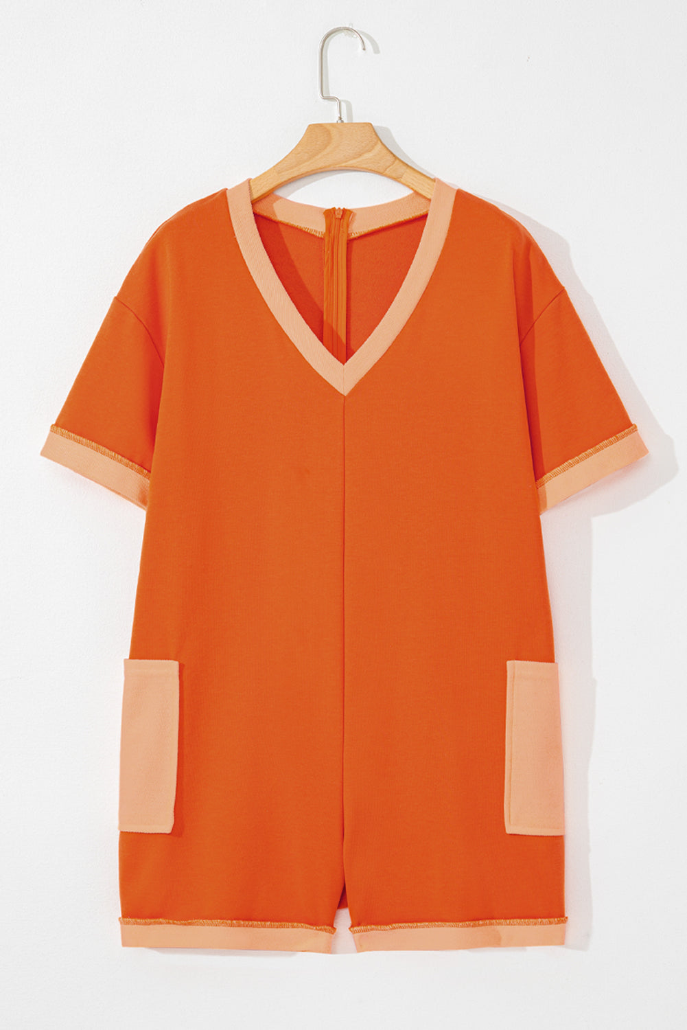 Two-Tone Short Sleeve Patched Pocket Romper