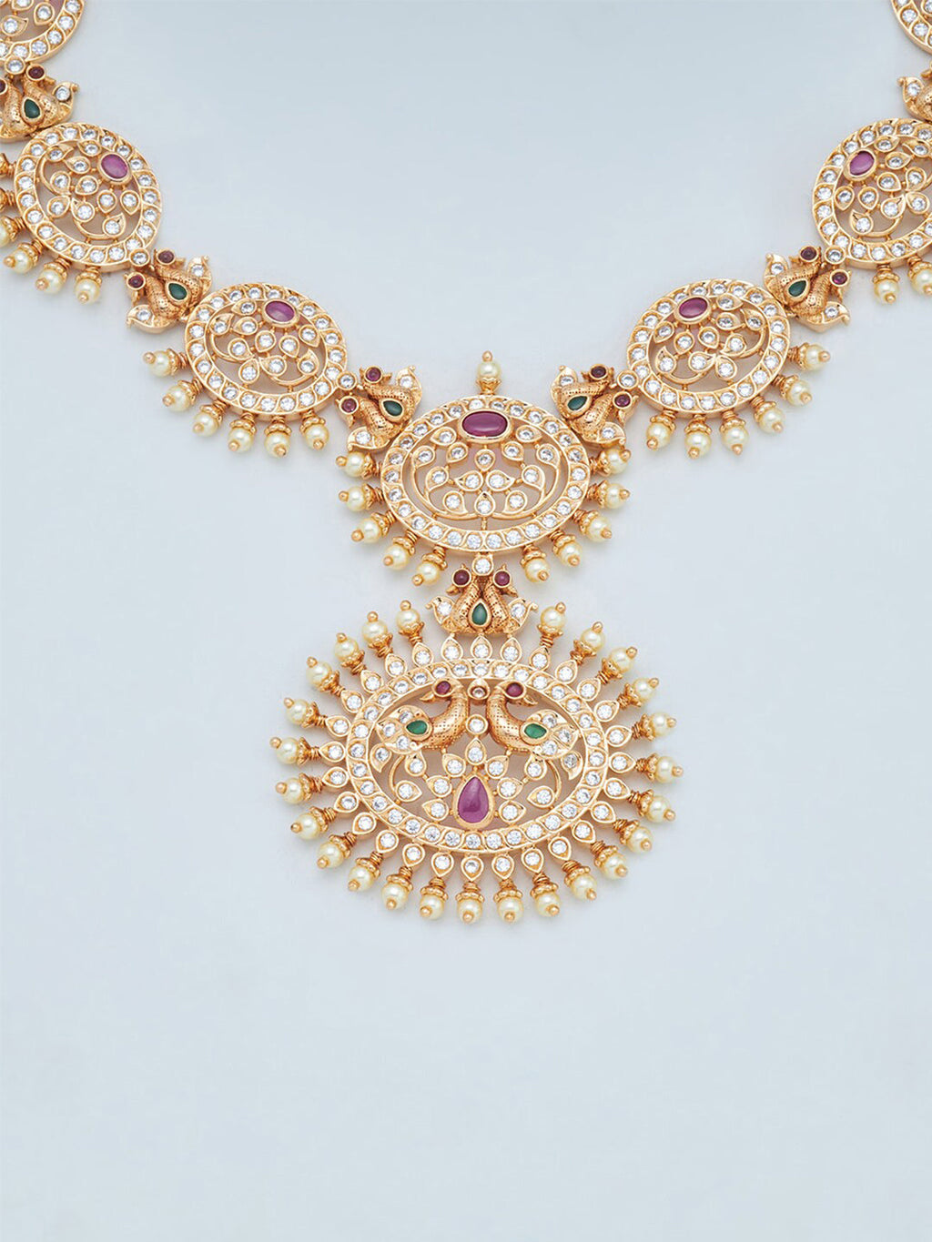 Gold-Plated Multicoloured AD-Stone Jewellery Set with Earrings