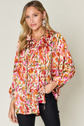 Printed Long Sleeve Button-Down Top