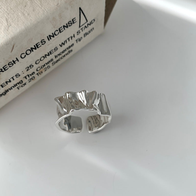 Korean Irregular Texture Wave Ring For Women & Men, Neutral Style, Open Adjustable Ring, INS Niche Index Finger Accessory