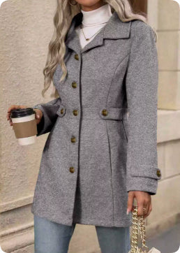 Women's Elegant Woolen Coat – Slim Fit
