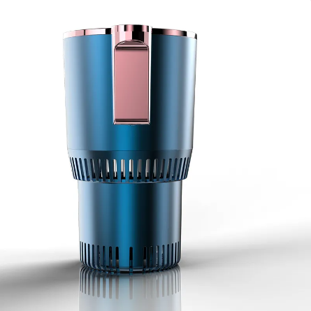 Modern 2-in-1 smart cup warmer and cooler with digital display in black, blue, and rose-gold