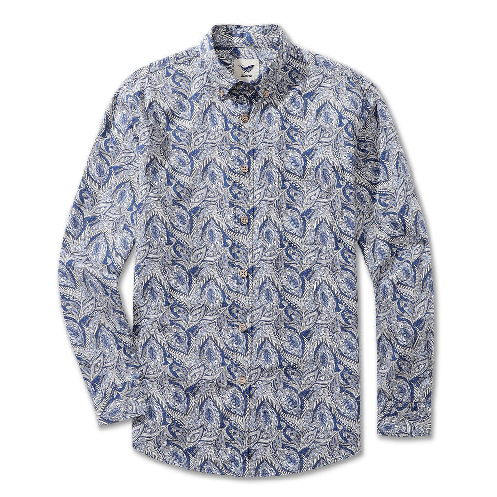 Men's Elm Tree Print Long Sleeve Cotton Hawaiian Shirt