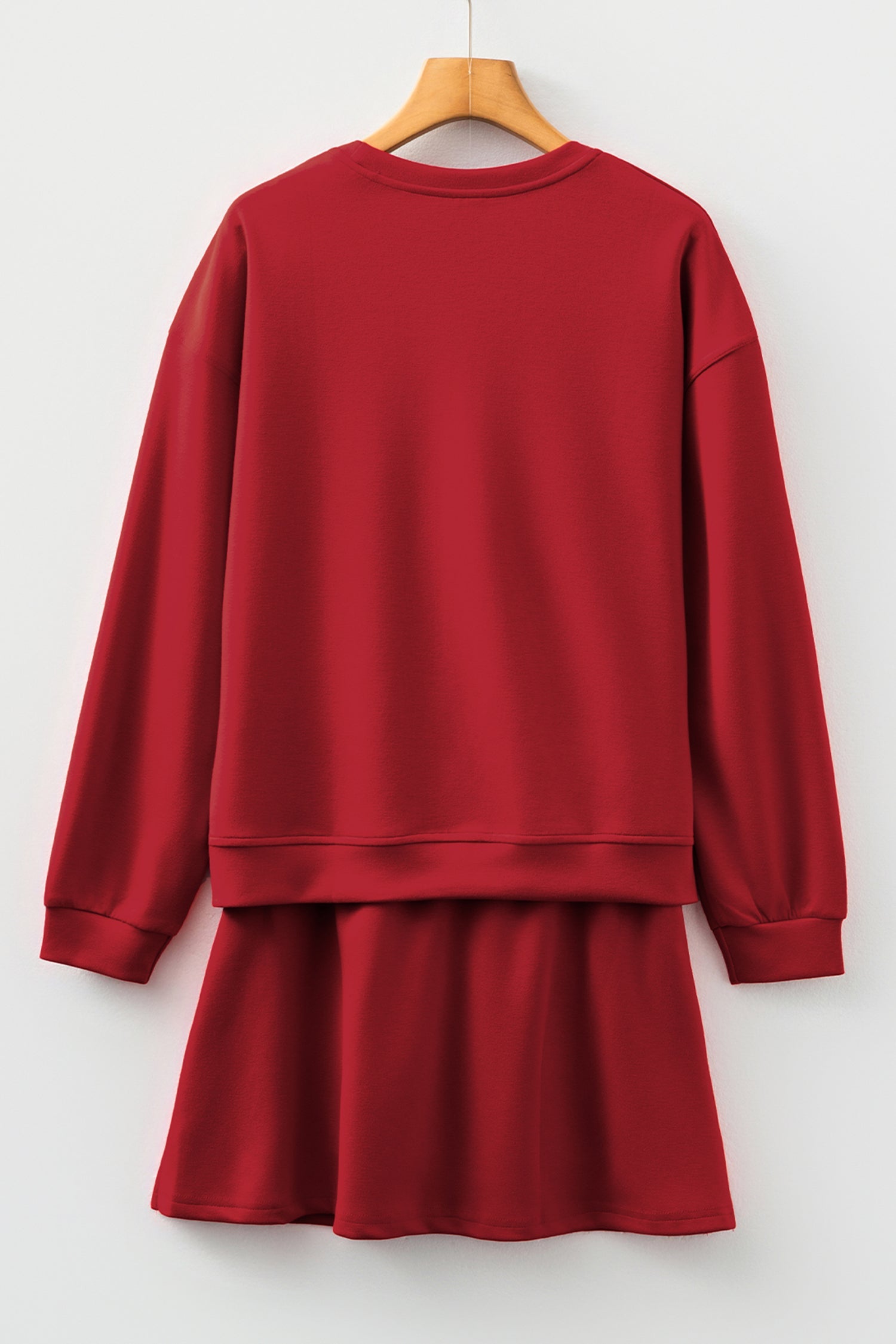 Women's Solid Drop Shoulder Pullover and Mini Skirt Knit Set