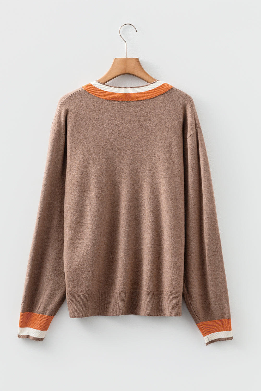 Varsity Stripe Contrast Trim V-Neck Sweater