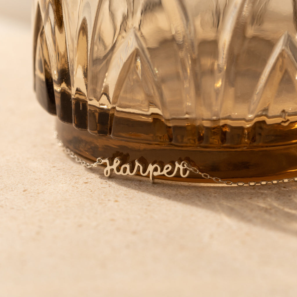 Custom Minimal Script Name Necklace in Gold