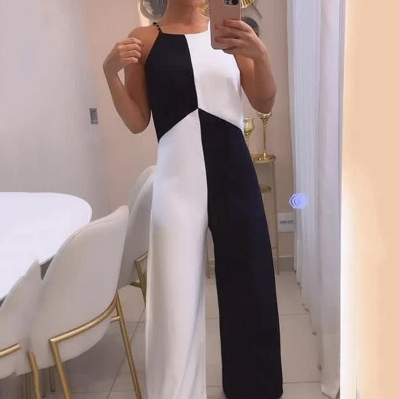 Women's Modern Color Block Wide-Leg Jumpsuit Sleeveless Casual