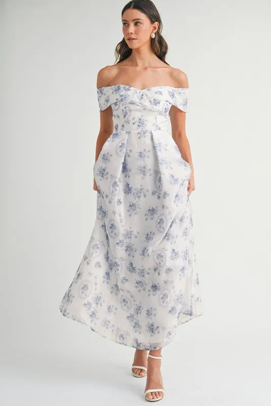 Off-Shoulder Floral Printed Maxi Dress