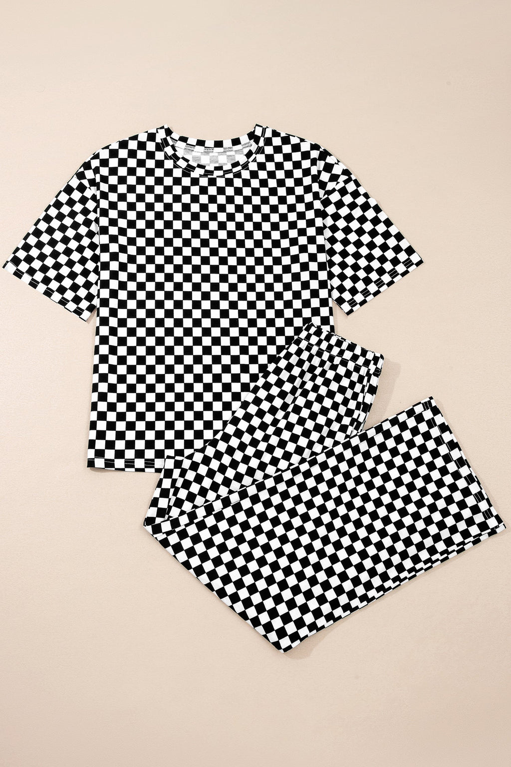 Checkerboard Short Sleeve Tee & Wide Leg Lounge Set