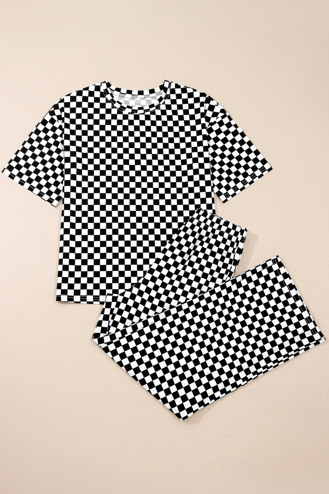 Checkerboard Short Sleeve Tee & Wide Leg Lounge Set