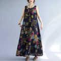 Women's Floral Print Cotton Linen Sleeveless A-Line Maxi Dress - Image 20
