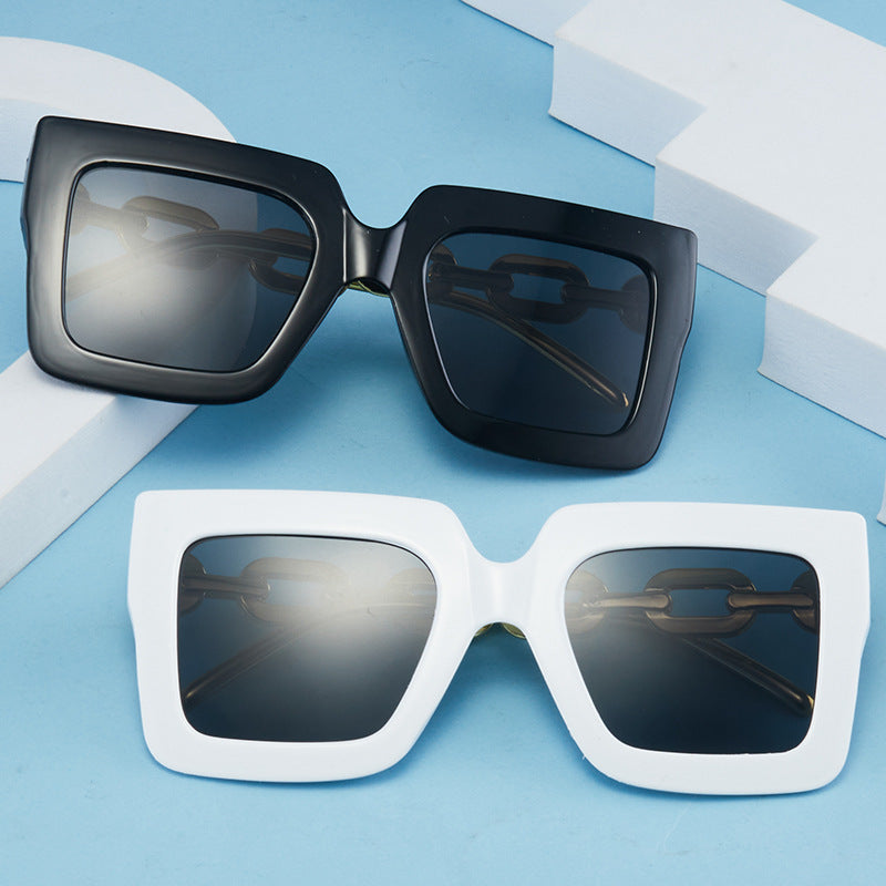 Oversized Square Sunglasses with Metal Chain Temple for Women