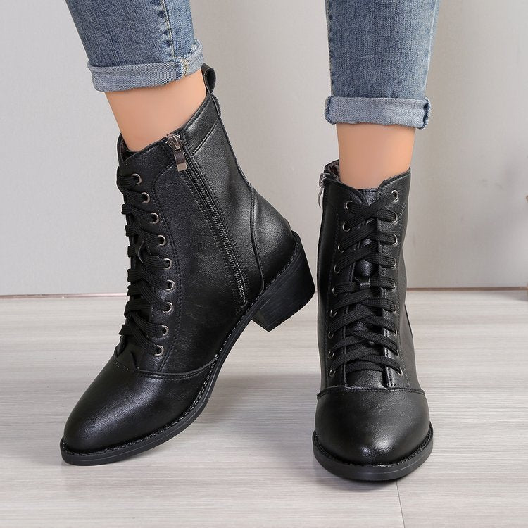 Women's British Style Black High-Top Zipper Fashion Boots