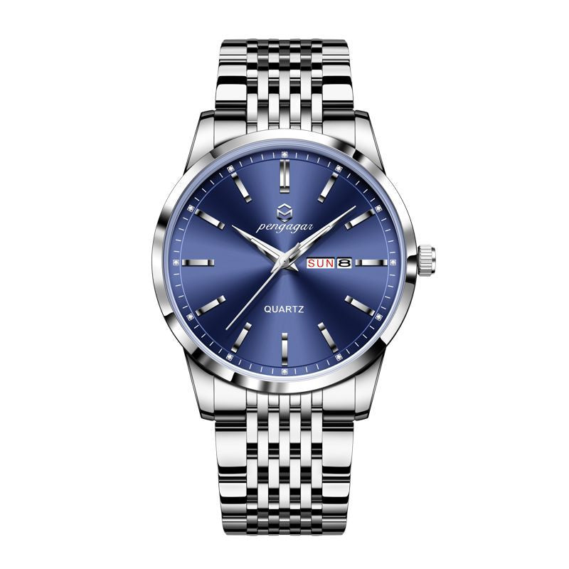 Mens Water-Resistant Quartz Wristwatch with Steel Band and Dial