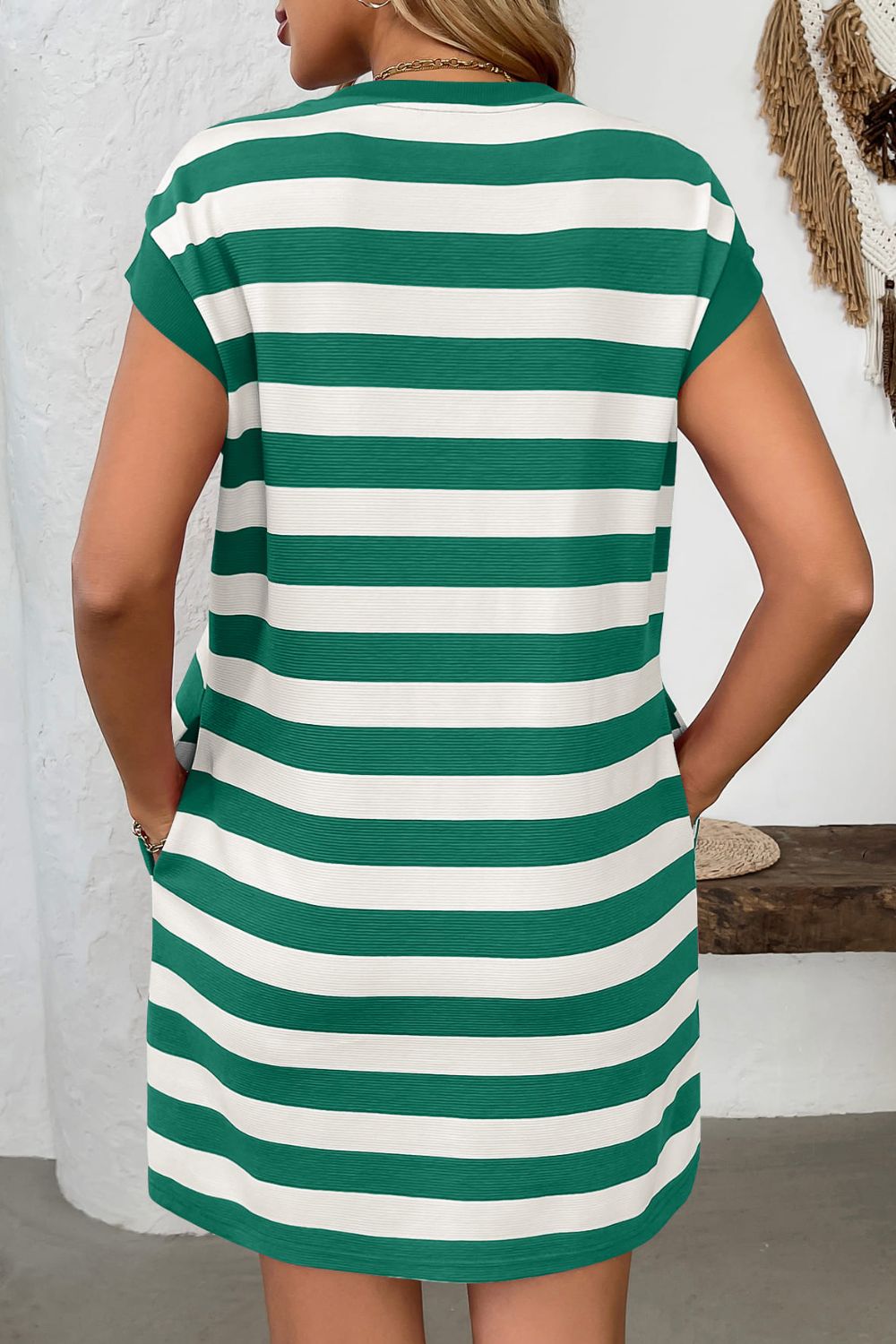 Contrast Striped Short Sleeve Mini Dress Casual Daily Wear