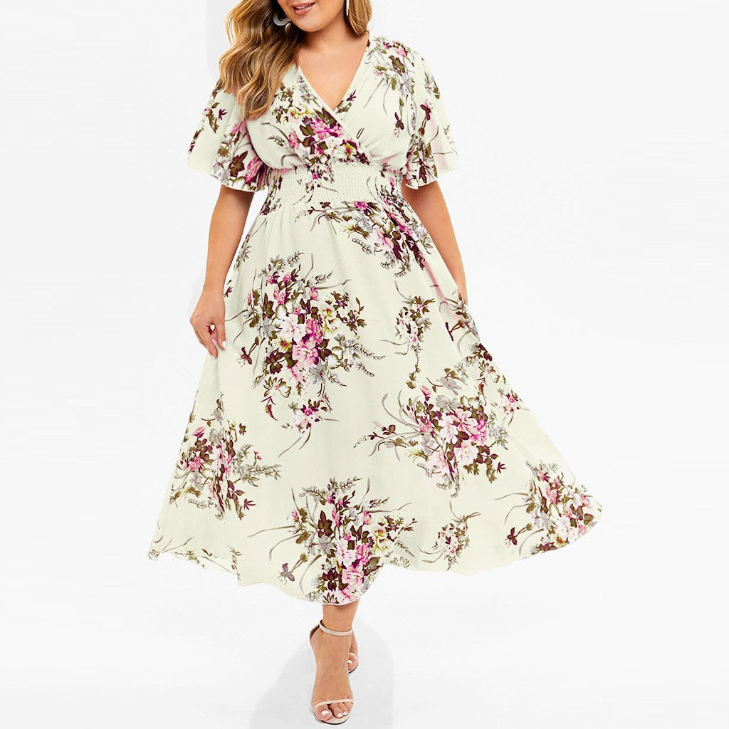 Women’s Plus Size Boho Floral V-neck Summer Dress