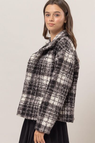 Bouclé Plaid Collared Jacket Retro Chic Button Down Outerwear