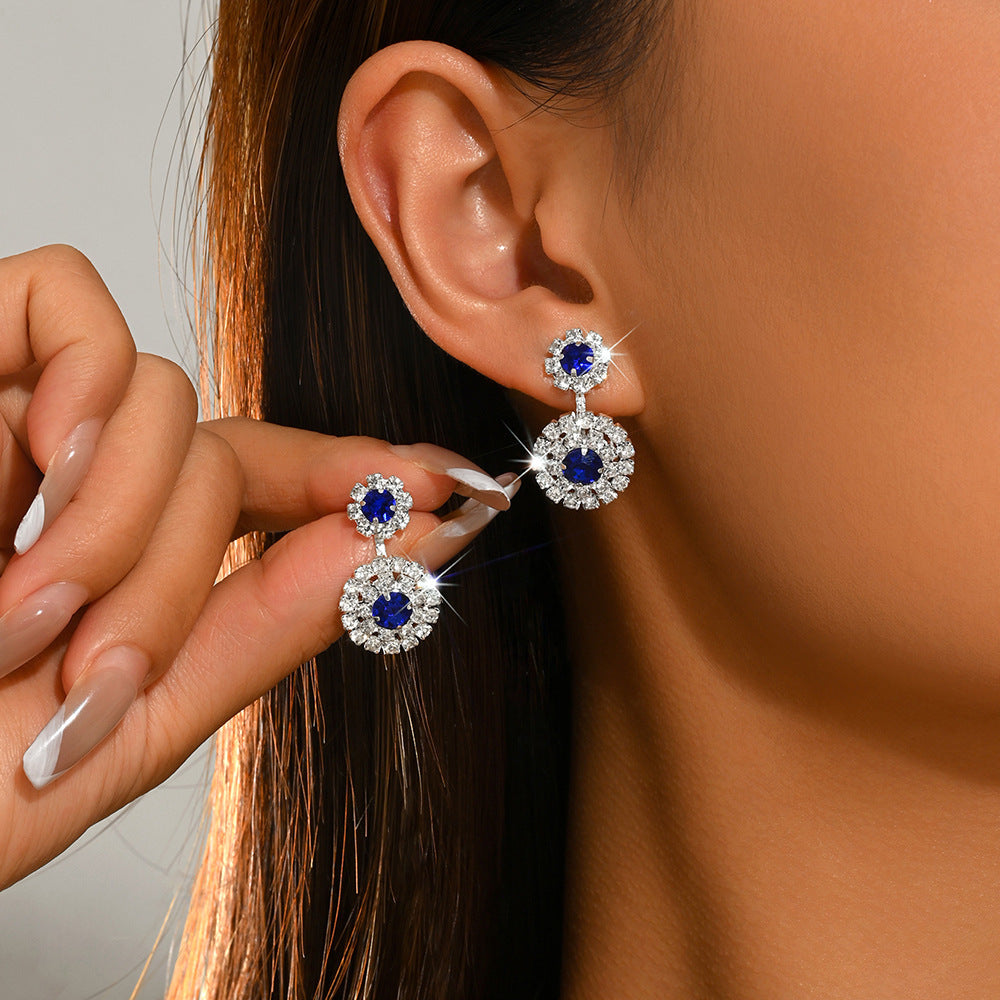 Sparkling Full Rhinestone Flower Drop Earrings, French Vintage Sunflower Stud Earrings Elegant Fashion Ear Jewelry For Women Daily Dating Party